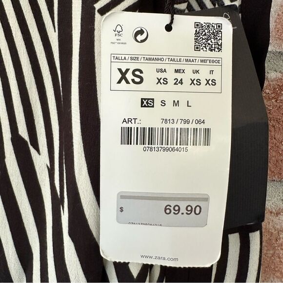 Zara Abstract Striped Tie Back Tank Top NEW Women’s XS Black White - Picture 5 of 9